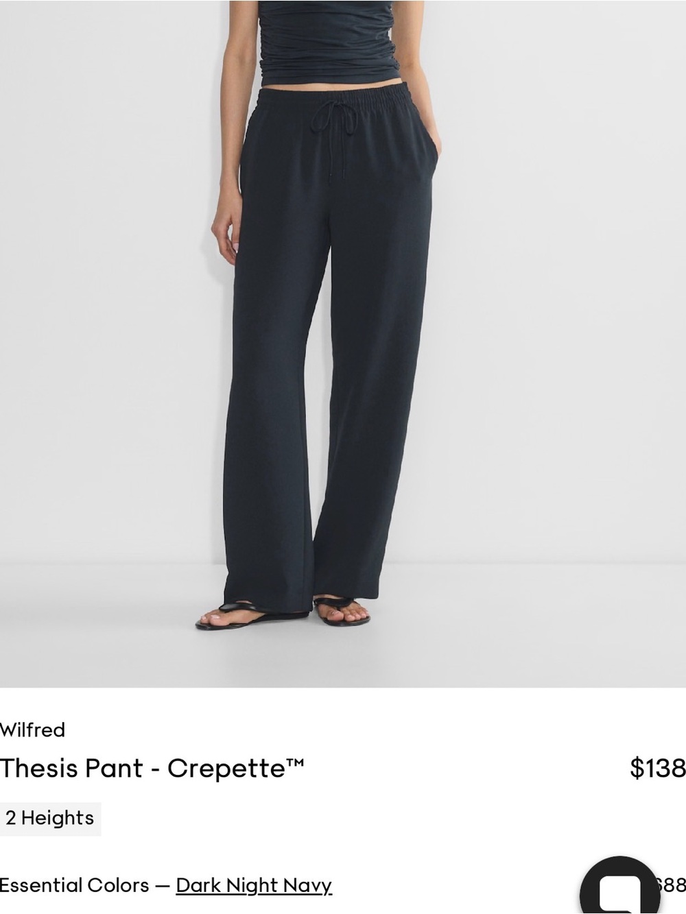 Aritzia Wilfred Thesis Navy Elastic Waist Drawstring Trouser Pants Regular